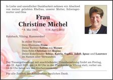 Traueranzeige Christine Michel