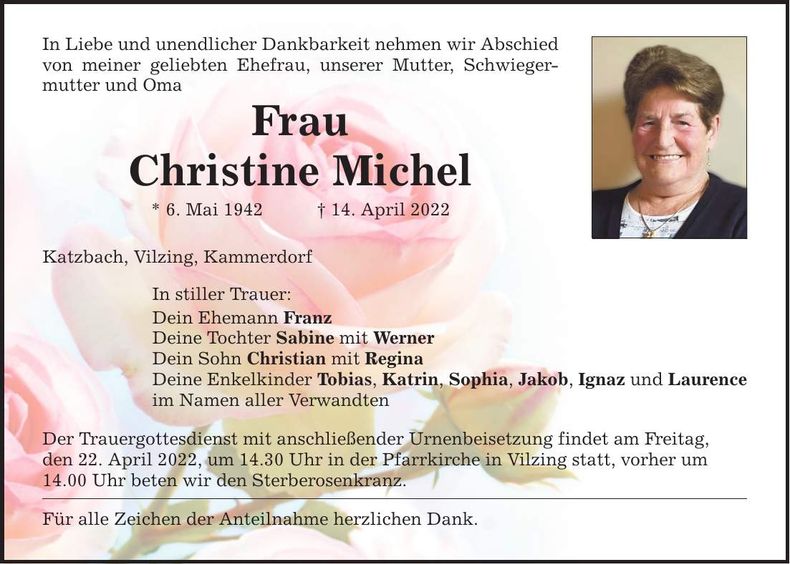 Traueranzeige Christine Michel