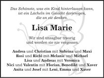 Traueranzeige Lisa Marie Lanzinger