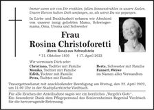 Traueranzeige Rosa Christoforetti