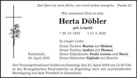 Traueranzeige Herta Döbler