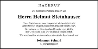 Traueranzeige Helmut Steinhauser