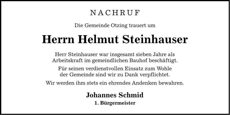 Traueranzeige Helmut Steinhauser