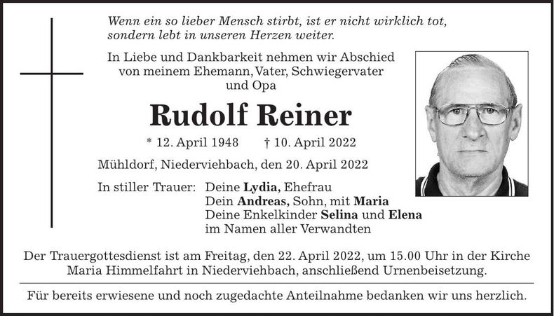 Traueranzeige Rudolf Reiner
