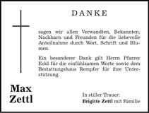 Traueranzeige Max Zettl