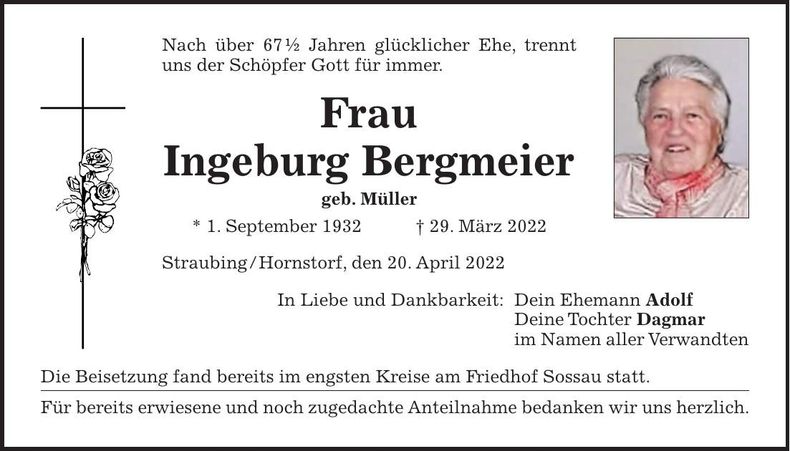 Traueranzeige Ingeburg Bergmeier