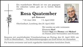 Traueranzeige Rosa Quatember