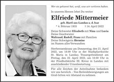 Traueranzeige Elfriede Mittermeier