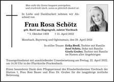 Traueranzeige Rosa Schötz