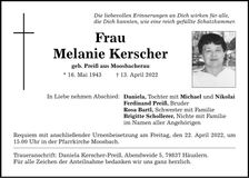 Traueranzeige Melanie Kerscher