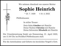 Traueranzeige Sophie Heinrich