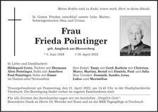 Traueranzeige Frieda Pointinger