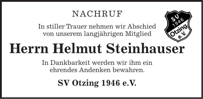 Traueranzeige Helmut Steinhauser