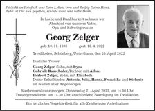 Traueranzeige Georg Zelger