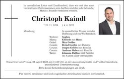 Traueranzeige Christoph Kaindl