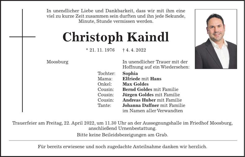 Traueranzeige Christoph Kaindl