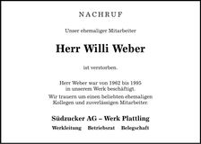 Traueranzeige Willi Weber
