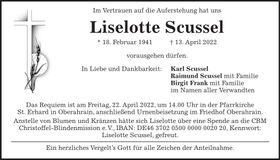 Traueranzeige Liselotte Scussel