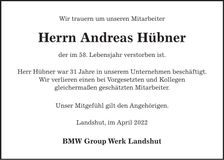 Traueranzeige Andreas Hübner