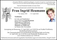Traueranzeige Ingrid Heumann