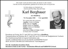 Traueranzeige Karl Bergbauer
