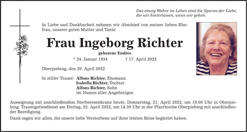 Traueranzeige Ingeborg Richter