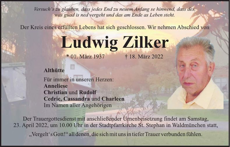 Traueranzeige Ludwig Zilker