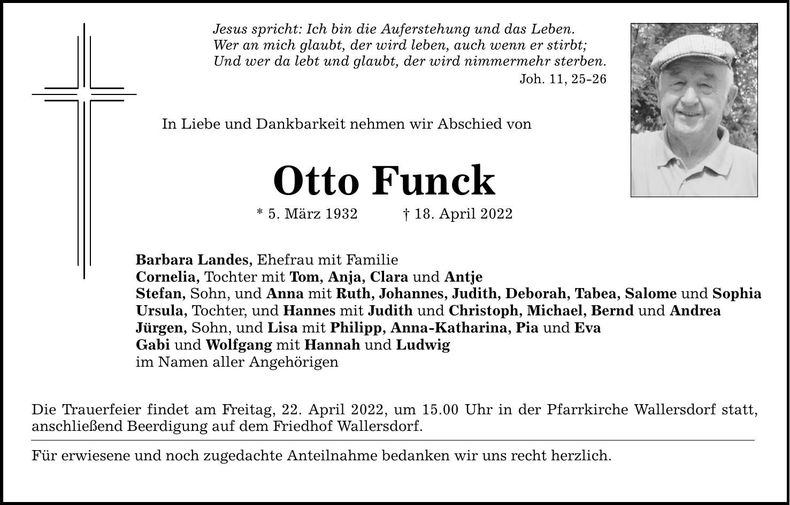 Traueranzeige Otto Funck