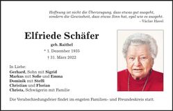 Traueranzeige Elfriede Schäfer