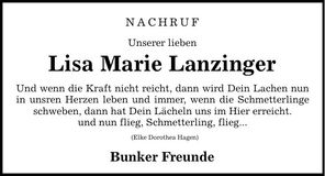 Traueranzeige Lisa Maria Lanzinger