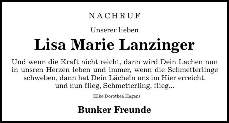 Traueranzeige Lisa Maria Lanzinger