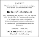 Traueranzeige Rudolf Niedermeier
