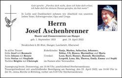 Traueranzeige Josef Aschenbrenner