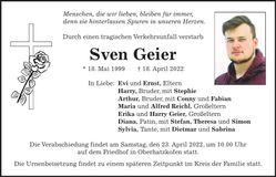 Traueranzeige Sven Geier