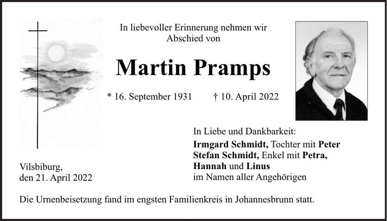 Traueranzeige Martin Pramps