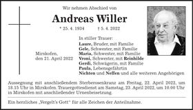 Traueranzeige Andreas Willer