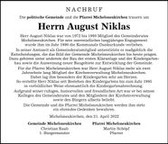 Traueranzeige Niklas August