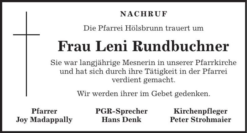 Traueranzeige Leni Rundbuchner