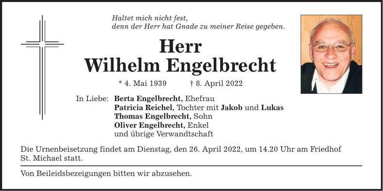 Traueranzeige Wilhelm Engelbrecht