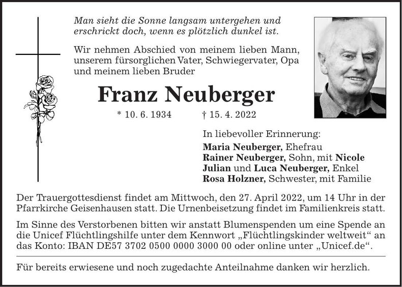 Traueranzeige Franz Neuberger