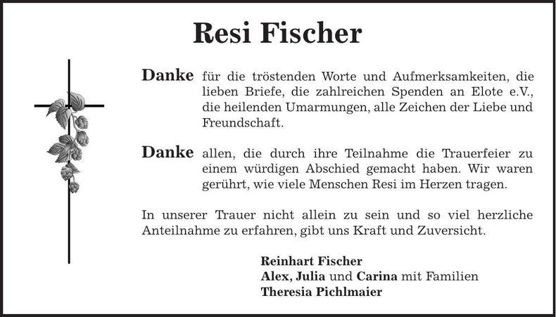 Traueranzeige Resi Fischer