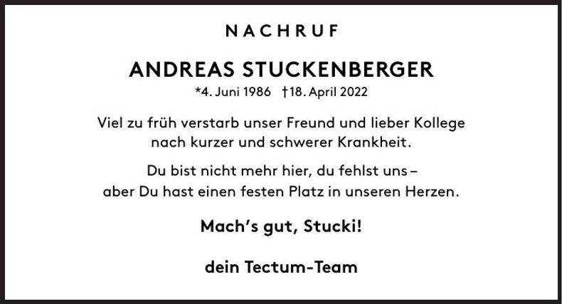 Traueranzeige Andreas Stuckenberger