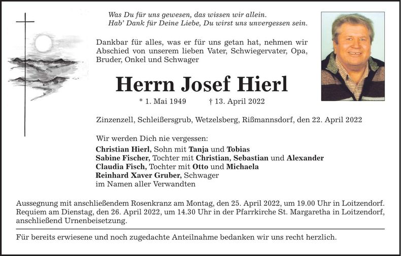 Traueranzeige Christian Hierl