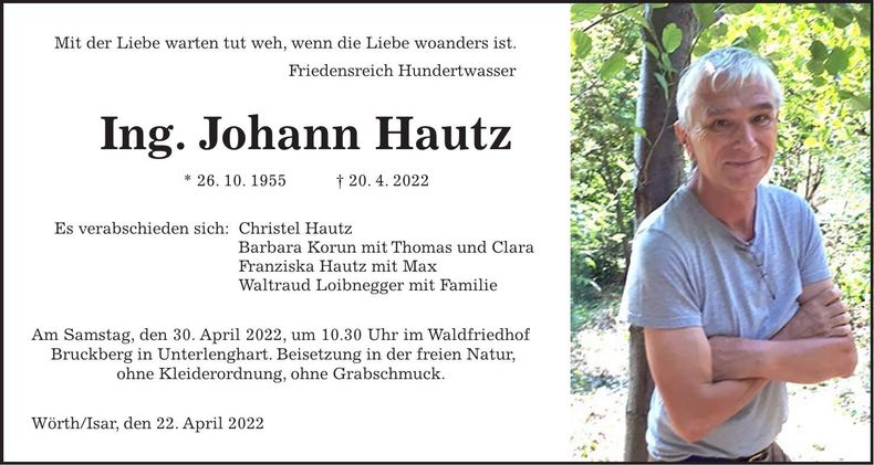 Traueranzeige Johann Hautz