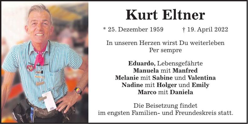 Traueranzeige Kurt Eltner