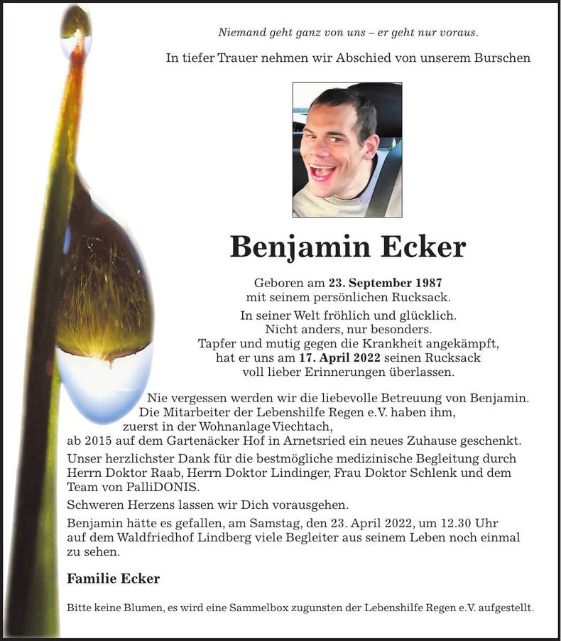 Traueranzeige Benjamin Ecker