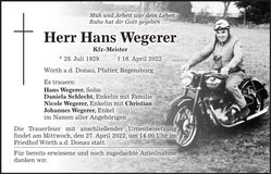 Traueranzeige Hans Wegerer