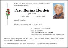 Traueranzeige Rosina Herdeis