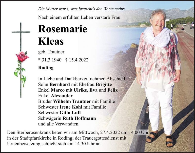 Traueranzeige Rosemarie Kleas