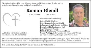 Traueranzeige Roman Blendl